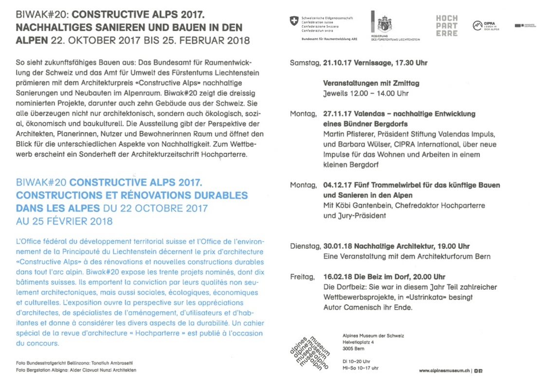 Biwak#20 Constructive Alps 2017 - Fünf Trommelwirbel für das künftige Bauen und Sanieren in den Alpen